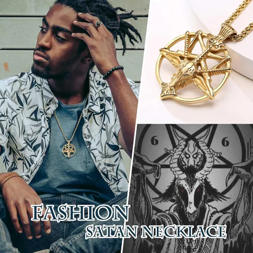 Miniatura 3 de TempBeau Collar con colgante de pentagrama satánico Baphomet Cadena de eslabones de pentáculo invertida hecha a mano, iglesia satanista, punk