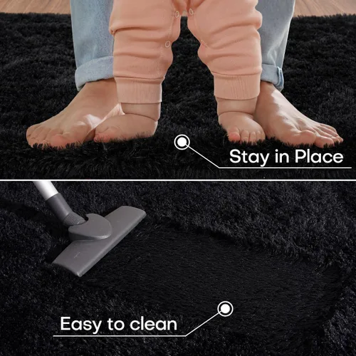 Miniatura 4 de ST. BRIDGE - Alfombra negra para dormitorio de 2 x 4 pies, alfombras esponjosas y mullidas para sala de estar y guardería, alfombra de mesita