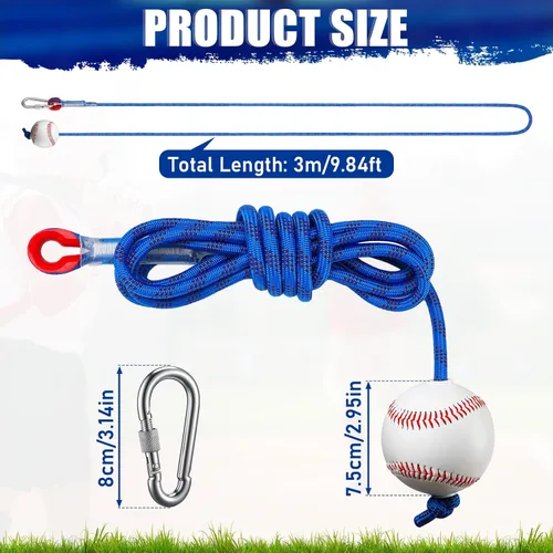Miniatura 2 de TOBWOLF Entrenador de bateo de béisbol, sóftbol, bateo, entrenamiento de práctica de bateo, ayuda al béisbol en una cuerda, equipo de práctica