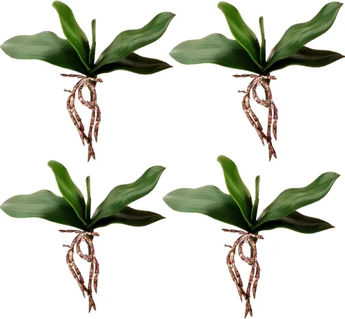 4 piezas de gran tamaño artificial Phalaenopsis verde simulación polilla orquídea hoja real látex tacto planta verde 5 pétalos para flores jardín
