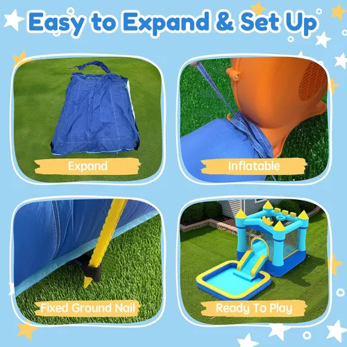 Miniatura 7 de MUKDIY - Casa inflable con piscina y tobogán, castillo de salto para parque acuático de 12 x 6.2 pies para niños, tela Oxford 840D resistente, de 3