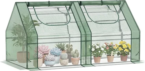 Outsunny Invernadero portátil de 6' x 3' x 3', invernadero de jardín con 2 cubiertas de PE/plástico, marco de acero y 2 ventanas enrollables, verde