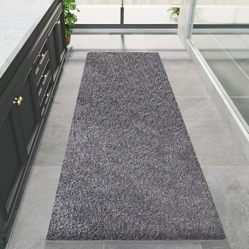 Miniatura 11 de Alfombra de baño beige extra larga de 59.1 x 23.6 pulgadas, alfombra de baño grande de microfibra lanuda antideslizante, absorbente, extra suave