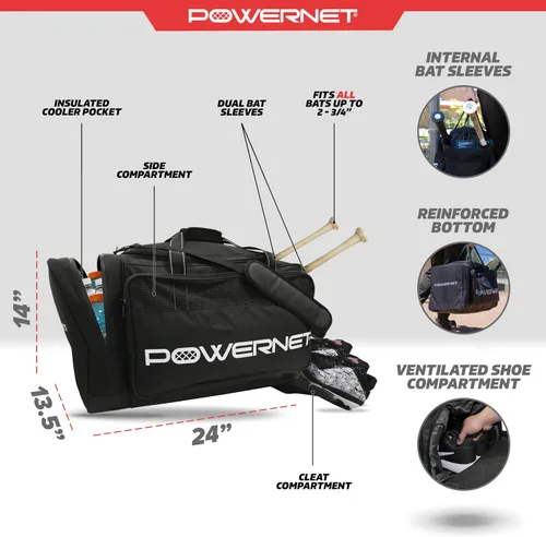 Miniatura 3 de PowerNet Pro Duffle Bag, Softball Baseball Bag, Baseball Gear Bag, Baseball Bat Bag with Internal Bat Sleeves, Baseball Bags with Padded Strap &