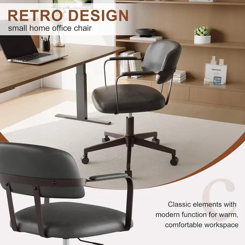 Miniatura 6 de BFZ Silla de escritorio retro de mediados de siglo para oficina en casa con respaldo, piel sintética, altura ajustable, giratoria, reposabrazos