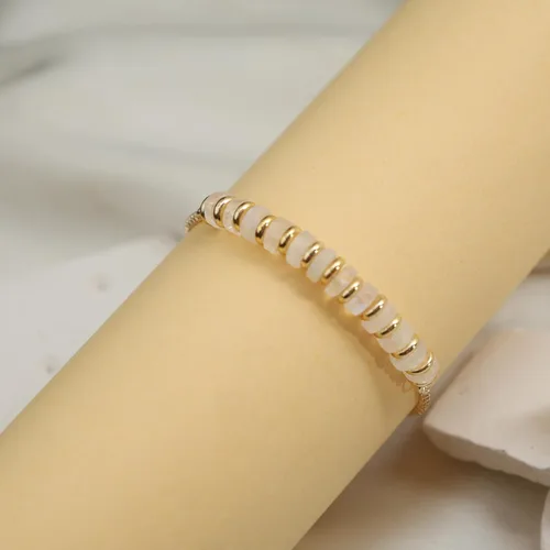 Miniatura 12 de Natural Heishi Beads With Spacers Slider Bracelet Gemstone Healing Jewelry With 14k Yellow Gold Plated 8- Inch Adjustable Length
