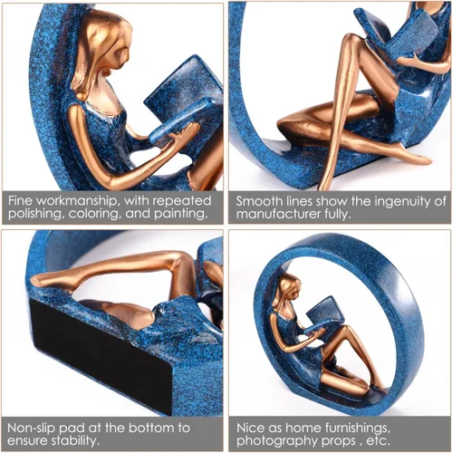 Miniatura 6 de Estatuas de resina para niña, estatua de yoga, escultura artística para estantería, adornos para lectores, profesores, decoración para sala