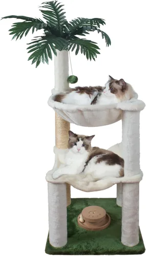 Fantasreen - Poste para rascar para gatos de 40 pulgadas, torre pequeña con dos hamacas, hamacas dobles con juguete interactivo de madera para