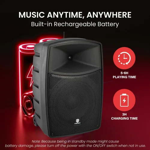 Miniatura 3 de Proreck Freedom 10 - Altavoz inalámbrico recargable de 500 W y 10 pulgadas con 2 micrófonos inalámbricos, sistema PA portátil con Bluetooth/unidad