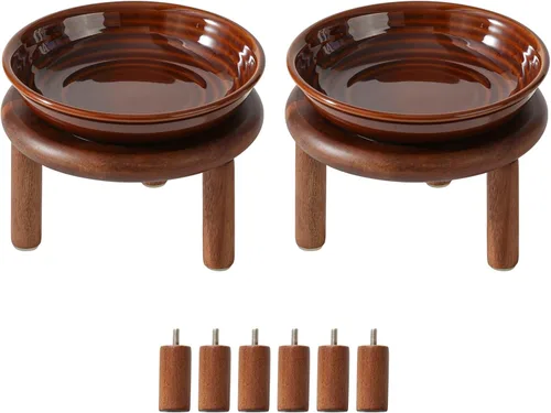 2 juegos de platos elevados de cerámica para gatos, amplios y amigables con los bigotes, cuencos antideslizantes para alimentos y agua con 2 alturas