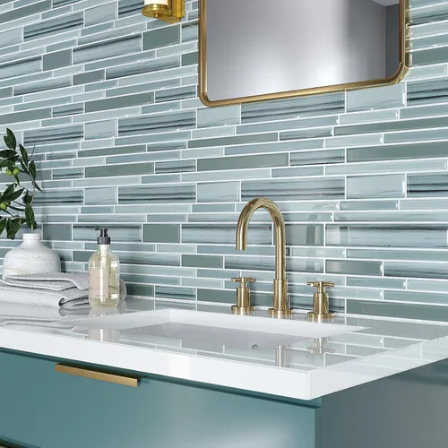 Miniatura 4 de VEELIKE 24 hojas de mosaico para despegar y pegar en muro de cocina, azulejos azules adhesivos para baño, azulejos adhesivos impermeables
