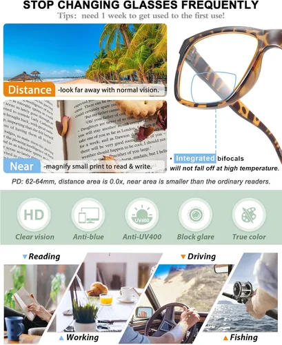 Miniatura 3 de MARE AZZURO Lentes de lectura bifocales para hombre, con bloqueo de luz azul, para lectores 1.0, 1.25, 1.5, 1.75, 2.0, 2.25, 2.5, 2.75, 3.0, 3.5