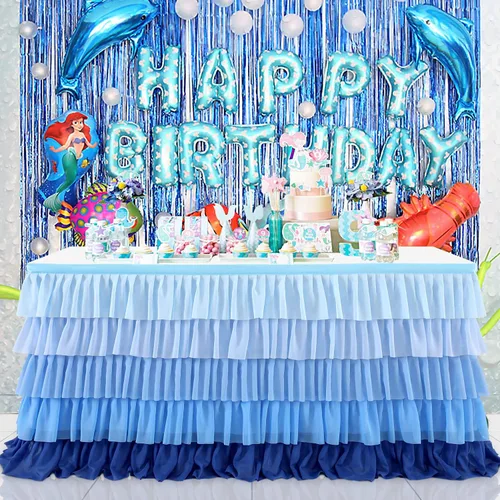 Miniatura 27 de Falda de mesa azul tutú mantel para fiesta bajo el mar decoraciones de Frozen revelación de género cumpleaños elefante baby shower 1.8m (6 pies)