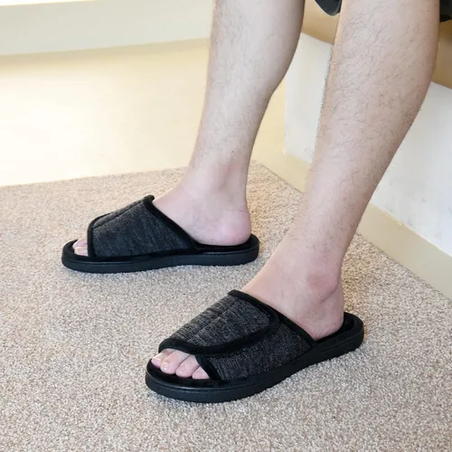 Miniatura 2 de DL Pantuflas ajustables de espuma viscoelástica para hombre, con punta abierta, cómodas para interiores y exteriores, acogedoras y transpirables