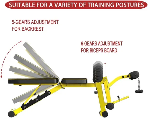 Miniatura 4 de Banco de pesas utilitario con extensión de pierna, banco ajustable multiposición para entrenamiento de fuerza, ejercicio con mancuernas y Negro