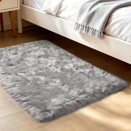 Miniatura 16 de LOCHAS Alfombra mullida ultrasuave, alfombra de pelo sintético de oveja, para el dormitorio, para colocar junto a la cama, para la sala