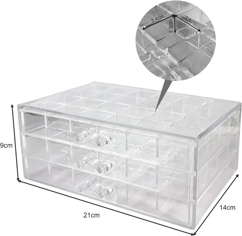 Miniatura 7 de Organizador de uñas de 3 niveles para 72 celosías y almacenamiento de acrílico transparente, accesorios de joyería de uñas, estuche