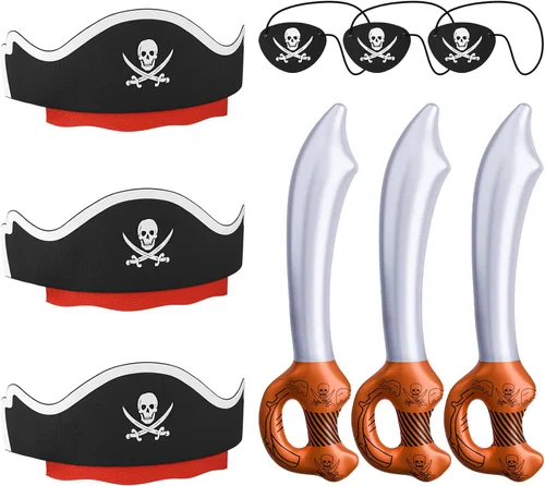 Miniatura 13 de ZeeDix 18 accesorios piratas para niños, incluye 6 sombreros de pirata, 6 parches de ojos y 6 bigotes, decoraciones de fiesta pirata para Navidad