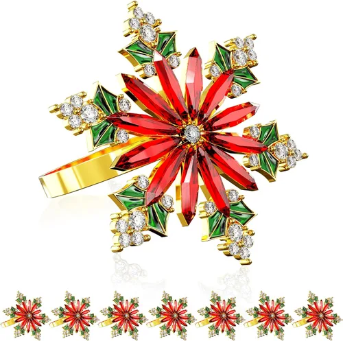 Miniatura 10 de ZeeDix Juego de 6 servilleteros de corona de Navidad, servilleteros de Navidad para servilletas de tela, servilleteros de Navidad para Acción
