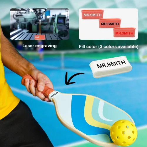Miniatura 3 de Bandas de nombre personalizadas para paletas Paleta de silicona personalizada con tu texto Regalo único para los amantes del pickleball