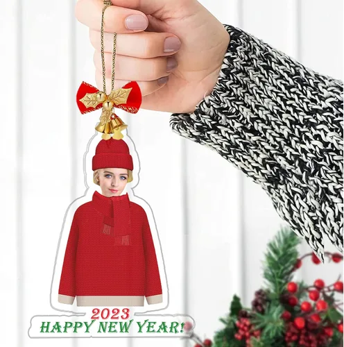 Miniatura 4 de Adorno de Navidad personalizado 2025 con tu foto, adorno de cara personalizada con foto 2D de acrílico para decoración de árbol de Navidad, Adorno