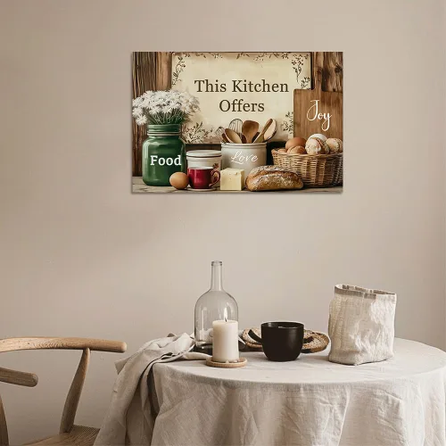 Miniatura 4 de CGXLB Arte de pared de cocina campestre, estilo vintage, esta cocina ofrece comida, amor y alegría, naturaleza muerta, pintura al óleo, pan de café
