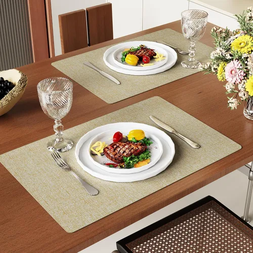 Miniatura 2 de DOLOPL Juego de 6 manteles individuales de piel sintética beige resistentes al calor para mesa de comedor, impermeables, a prueba de aceite