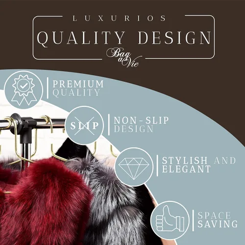 Miniatura 2 de Bag-a-Vie Perchas de metal dorado prémium para ropa, paquete de 3, perchas de metal dorado para traje y abrigo para armario, ahorro de espacio
