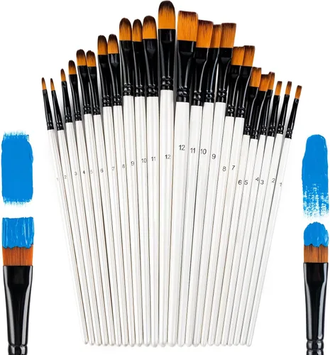Miniatura 2 de YGAOHF Flat Filbert - Juego de 24 pinceles de nailon para acuarela acrílica, aceite gouache, detalles de manualidades, pintura corporal y cara, kit
