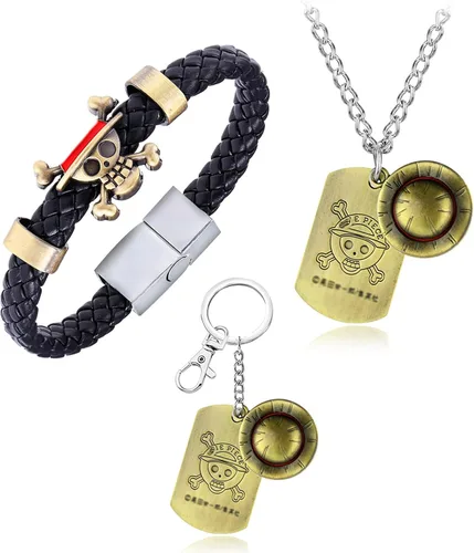 YouU 23 piezas de una pieza Cosplay Luffy collar colgante llavero anime pegatinas PU brazalete esqueleto colgante pulsera pulsera pulsera