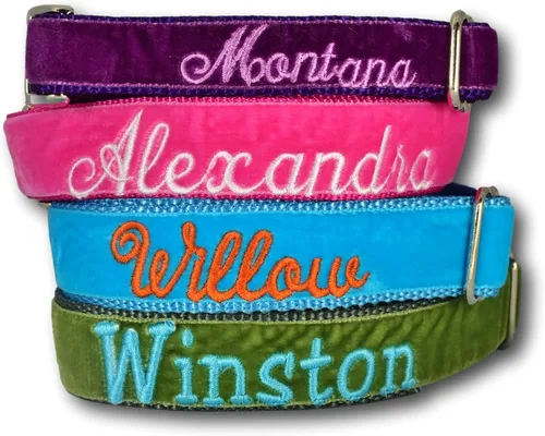 Personalized Dog Collar Embroidered with Pet Name and Leash Option - Premium Velvet Custom Dog Collar for Boy & Girl Dogs, Small Medium Large Dogs