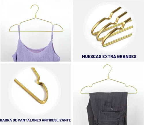 Miniatura 3 de Amber Home Paquete de 20 perchas de aluminio dorado mate de alta calidad, 16.5 pulgadas, extra suaves y duraderas, colgador de metal ligero