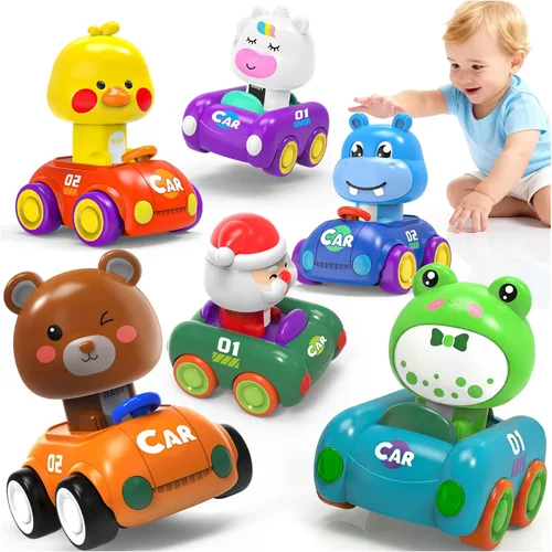 Miniatura 10 de Press and Go - Juguetes de coche para niños pequeños de 1 a 3 años, paquete de 4 autos de empuje para bebés, juego de vehículos de juego para bebés