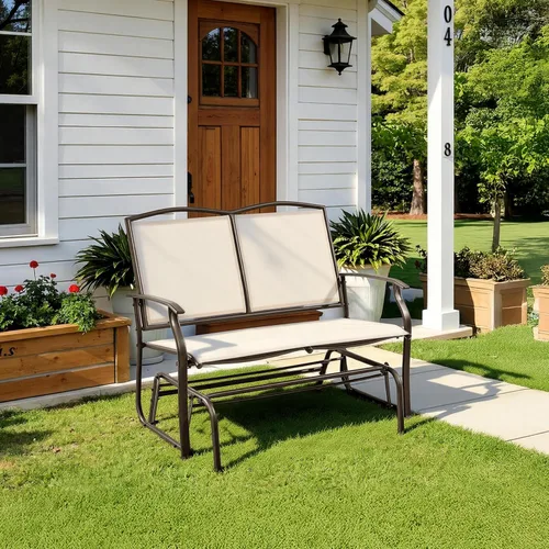 Miniatura 2 de Yaheetech Banco planeador al aire libre para 2 personas, silla mecedora para patio, sofá biplaza para patio trasero, piscina, jardín, porche, marco