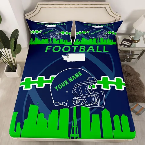 Miniatura 24 de Erosebridal Juego de sábanas bajeras personalizadas de fútbol americano para niños y niñas, juego de cama de jugadores de fútbol, juego de ropa