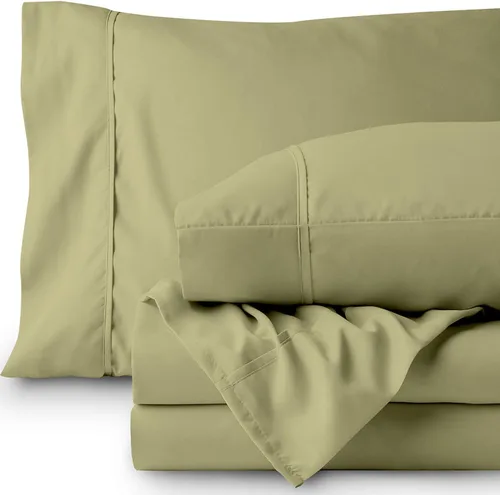 Miniatura 18 de Juego de sábanas de algodón peinado de 1500 TC para colchón de 38 a 17.7 in de profundidad (tamaño doble) Sábanas para cama (trifa, beige)