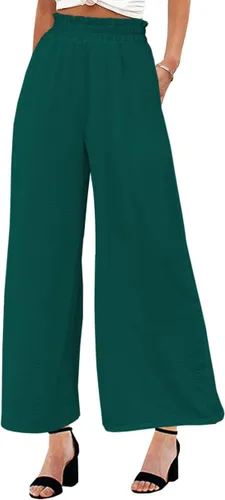 Miniatura 2 de Pasgreson Women's Casual Wide Leg Pants Flowy Ruffle Elastic Drawstring Waist Beach Palazzo Loose Pants with Pockets