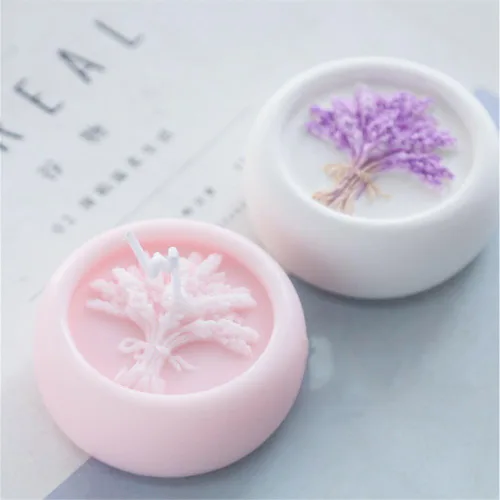Miniatura 3 de Grainrain Molde de barra de jabón de silicona de flor de lavanda DIY molde de resina de vela de adorno de vehículo casero (14388)