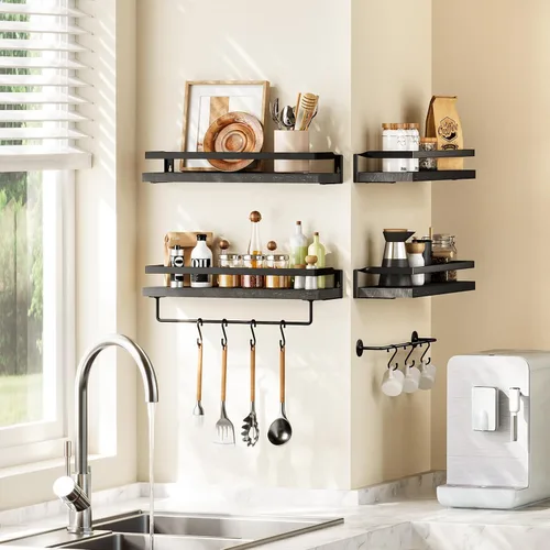 Miniatura 6 de AMADA HOMEFURNISHING AMFS01B - Estantes de baño con toallero, estantes flotantes, estantes de pared para baño/sala de estar/cocina/dormitorio