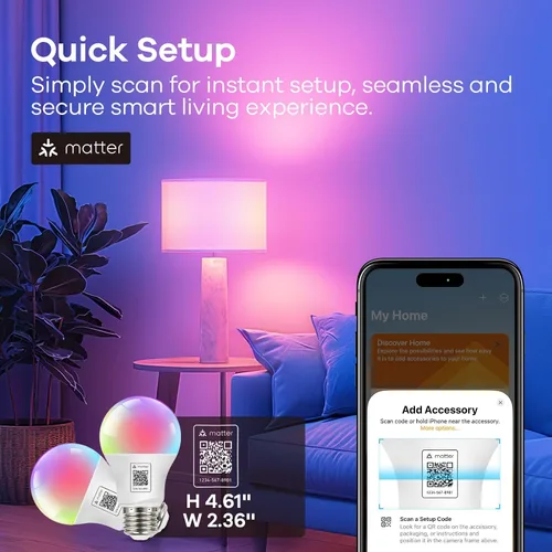 Miniatura 4 de OREiN Matter Bombilla Inteligente, 1100 Lúmenes Equivalente a 75W Bombillas Inteligentes, Bombillas de Luz que Cambian de Color Funcionan con Apple