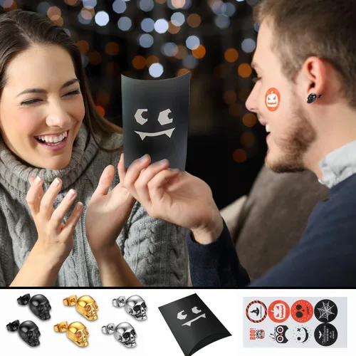 Miniatura 6 de 3 pares de aretes de calavera de Halloween, aretes de hip-hop, aretes retro para hombres y mujeres, aretes de calavera gótica, aretes Cool Rock punk