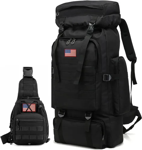 Miniatura 12 de JUMAHE Mochila de Senderismo de 100L para Hombres - Mochila Rucksack Molle Militar Táctica Impermeable Ligera de Camping Paquete de Asalto de 3 Días