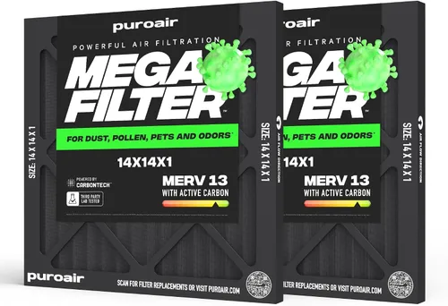 Miniatura 52 de PuroAir Filtro Mega - Filtro de aire de 12x12x1 MERV 13 para el hogar con carbón activado - Filtros alérgenos, caspa de mascotas, humo, polvo