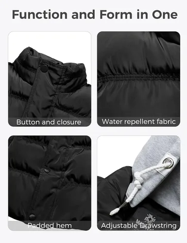 Miniatura 6 de Wantdo - Chaleco con relleno acolchado para mujer, con capucha desmontable