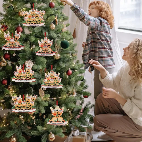Miniatura 5 de Adorno personalizado de ciervo para árbol de Navidad, familia de 2,3,4,5,6,7,8 nombres, lindo reno de Papá Noel, decoración de Navidad 2025, regalo