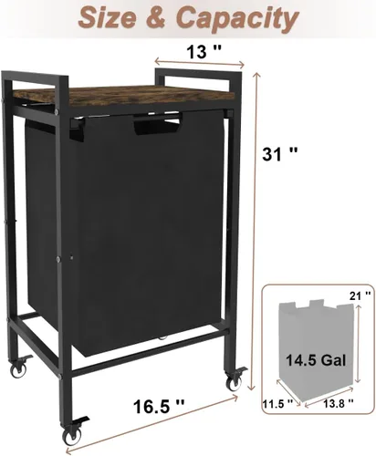 Miniatura 7 de Cesta grande de lavandería de 14.5 galones con ruedas, bolsas clasificadoras extraíbles y extraíbles, organizador de ropa independiente para ropa