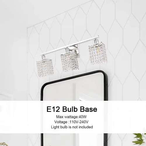 Miniatura 2 de BONLICHT Aplique de pared con gotas de cristal, 3 luces modernas para tocador de baño sobre espejo cromado pulido, lámpara de pared de lujo