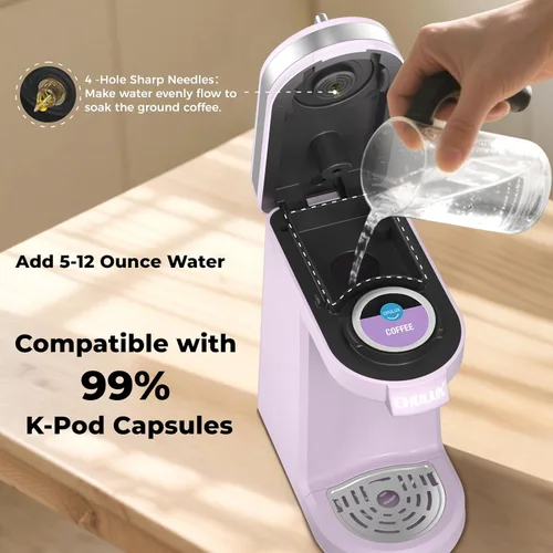 Miniatura 6 de Cafetera Mini CHULUX para Cápsula K, Cafetera de una sola porción para Americano de una Taza, Máquina de Café en Cápsulas Ligera, Lavanda