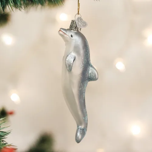 Miniatura 2 de Old World Christmas Adornos: Adornos de cristal soplado de animales marinos y acuáticos para árbol de Navidad, delfín juguetón