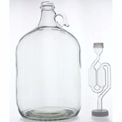 Miniatura 2 de Fermentador de vino de vidrio de 1 galón: incluye doble burbuja Airlock y tapón de rosca de 1.496 in con orificio
